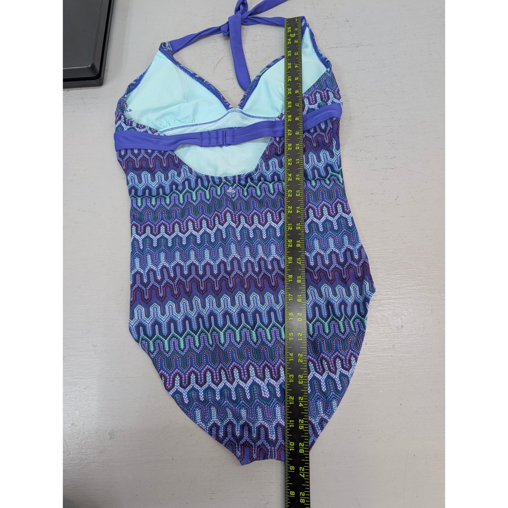 Prana Geometric Zigzag Halter One Piece Swimsuit Size M Purple Beach Summer - Picture 8 of 9